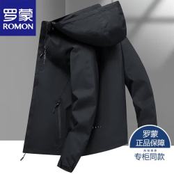 罗蒙 夹克男士春秋冲锋衣可拆卸帽外套户外防水长袖上衣 黑色  3XL