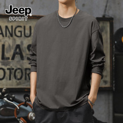 JEEP SPIRIT 吉普纯棉打底衫男秋季220G重磅山系复古长袖t恤百搭美式休闲男装