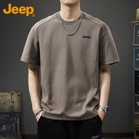 吉普 短袖t恤男夏季美式潮牌男士宽松休闲圆领衣服男装 咖啡 XL