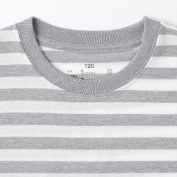 無印良品 MUJI CB1J3A4S 圆领条纹短袖T恤 灰色条纹 110cm
