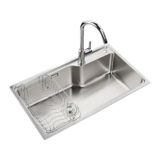 九牧 02247 304加厚不锈钢厨房水槽套餐 喷砂电解款 大单槽龙头套装 75*45cm