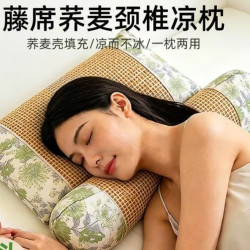 荞麦枕头夏季藤席枕三角组合颈椎枕
