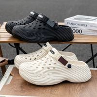 双萌 厚底男洞洞鞋夏季沙滩鞋户外防滑透气增高EVA包头凉拖鞋涉水鞋 黑色 40-41