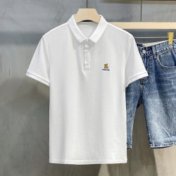 马尼亚袋鼠 简约小熊刺绣帅气翻领高端Polo衫男潮流潮牌夏季带领t恤男士短袖 白色