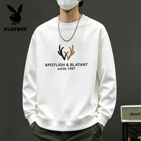 PLAYBOY 新款春秋季男士韩版卫衣宽松圆领加厚保暖长袖大码春秋T恤打底衫 白色 M