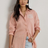 RALPH LAUREN 女士衬衫 Women's Relaxed Fit Eyelet-Logo Linen Shirt