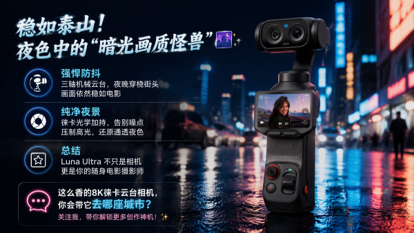 影像装备：影石 Luna Ultra 8K徕卡双摄云台相机