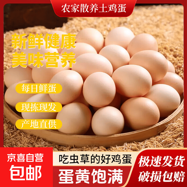 京东 山林正宗自养鲜鸡蛋鲜鸡蛋新鲜鸡蛋现捡生鲜买菜单枚40g-45g 山林自养土鸡蛋10枚