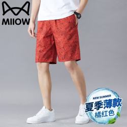 猫人 短裤男士夏季薄款透气宽松纯棉休闲户外运动五分裤 桔红 2XL