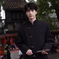 嘉晔 JIAYE新中式西装外套男小众设计感中国风西服高级感立领上衣垫肩中山装 黑色 XL