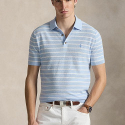 RALPH LAUREN 男士Polo领条纹棉麻毛衣