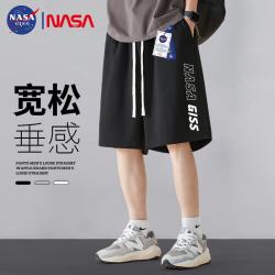 NASA GISS 短裤男夏季薄款五分裤宽松大码篮球裤休闲运动沙滩裤 黑色 5XL