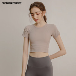 victoriatourist 瑜伽服女上衣短袖普拉提训练服健身服跑步透气运动T恤