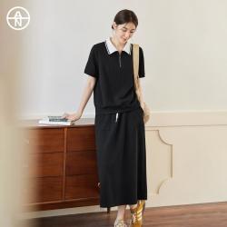 DUIBAI AN大码系列 女士休闲实穿套装 短袖polo衫半身裙两件套