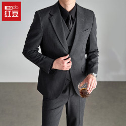 Hodo 老钱风意式工艺米兰眼条纹男士西服套装商务 深灰   XL