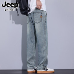 JEEP SPIRIT 牛仔裤男士夏季薄款潮牌水洗复古宽松直筒垂感百搭休闲长裤男