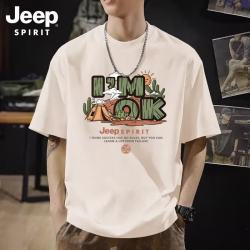 JEEP SPIRIT 吉普短袖男士T恤纯棉透气上衣服印花休闲体恤夏季重磅半袖