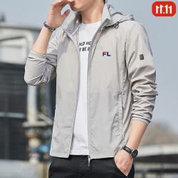 FILA 斐家2026夏季晒衣男薄速干冰丝晒服钓鱼服 斐乐同款浅灰色 M