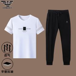 EMPORIO ARMANI 运动休闲套装男冰凉丝2026夏装新款高端休闲三件套跑步 【13030黑