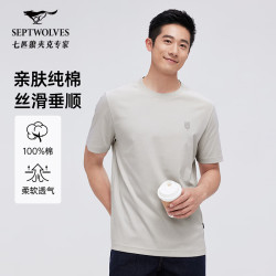 七匹狼 短袖T恤男士夏季圆领纯棉舒适上衣 浅灰 2XL180/96A