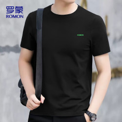 罗蒙 三防短袖T恤男士夏季棉质凉感打底衫商务宽松圆领上衣666黑色XL