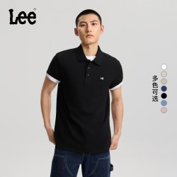 Lee 标准版型简约字母刺绣logo通勤翻领男士短袖polo衫休闲潮LMT00
