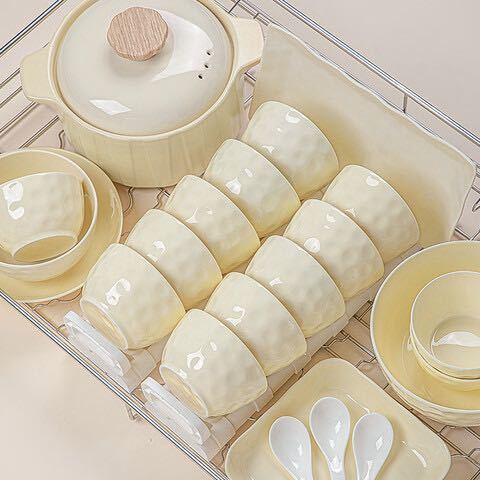 洛威 奶油风釉下彩碗碟 6人 39件（赠砂锅）