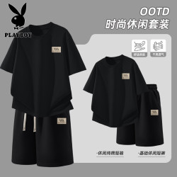 PLAYBOY 男生休闲套装2026新款男款短袖直筒宽松短裤高级感男士穿搭一整套