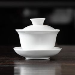景盏 景德镇白瓷带盖纯白盖碗可悬停