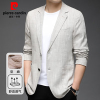 皮尔·卡丹 皮尔卡丹西服男式休闲纯色含亚麻便西春秋百搭商务中青年外套