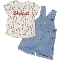 carhartt Toddler Girls CG9927 Floral T-Shirt and Denim Shortalls Set - Short Sleeve