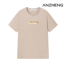 安正 秋装设计感印花棉短袖T恤男圆领上衣AAFQ2TD09A 卡其 M 46 170/92A