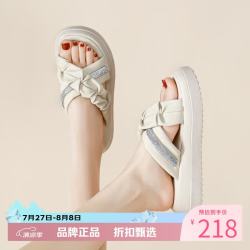 红蜻蜓 女士褶皱钻条厚底凉拖鞋 夏季轻便外穿平底交叉拖鞋休闲半拖凉鞋