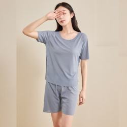 有只绵 睡衣套装春夏季冰丝无痕宽松大码男女款可外穿家居服 女短款-蓝色 L
