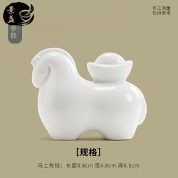 景盏 白瓷马上有钱茶宠