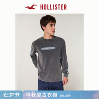 HOLLISTER 美式纯棉经典LOGO重磅廓形长袖T恤26秋新款男装323-6796 黑色 XS (170/84A)
