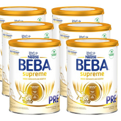 BEBA SUPREME PRE 婴儿奶粉 从出生开始使用 DHA婴儿食品,仅含乳糖,不含棕榈油,6 件装(6 x 800 克)