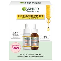 Garnier 卡尼尔 维生素 C Glow Booster 精华液 Duo 适用于白天和夜晚 含防黑斑精华和亮夜精华 对抗黑斑和疲惫皮肤 纯植物配方 SkinActive 30ml*2