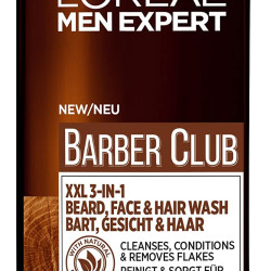 L'Oreal Paris 巴黎欧莱雅 Expert, Barber Club 男士胡须、面部和洗发水，富含雪松油，XXL 号 [400 毫升]，胡须和面部清洁剂