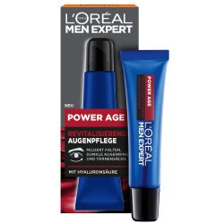 L'Oreal Paris 巴黎欧莱雅 Men Expert 男士抗衰眼霜 透明质酸眼部护理 适合疲倦和暗沉的肌肤 Power Age 1 x 15 毫升