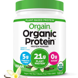 Orgain Organain ***植物蛋白粉，香草豆-素食主义者、低净碳水化合物、非乳制品、麸质、乳糖、不添加糖、大豆、犹太洁食、非转基因，1.02 磅（包装可能会有所不同）
