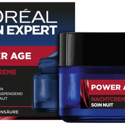 L'Oréal 欧莱雅 Men Expert 男士抗皱晚霜 抗衰老保湿霜 适用于面部疲劳和哑光皮肤 男士面霜 含透明质酸 Power Age 1 × 50 毫升