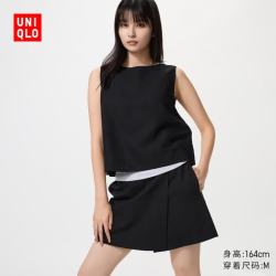 优衣库 麻混纺裙裤女装/休闲裤裤子482174 09 黑色 XS