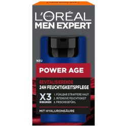 L'Oreal Paris 巴黎欧莱雅 男士面部护理，男士延缓老化保湿霜，适合疲倦和暗沉肌肤的透明质酸面霜，1 x 50毫升