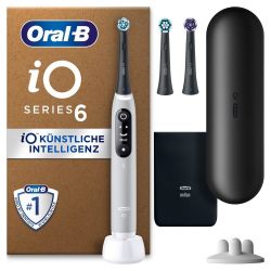 Oral-B 欧乐B iO Series 6 Plus Edition 电动牙刷/电动牙刷,PLUS 3 个插入式刷头,5 种刷牙模式,旅行盒,棕色设计,灰色蛋白石色