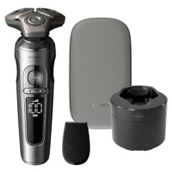 Philips 飞利浦 S9000 Prestige 电动干湿两用剃须刀,亮铬,提拉和切割剃须系统,SkinIQ 技术,精密修剪器,清洁站和旅行盒,型号 SP9841/32