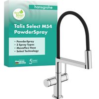 Hansgrohe 汉斯格雅 Talis Select M54 PowderSpray - 厨房水龙头带可伸缩淋浴,SemiPro,3 种喷头类型,厨房水龙头高度210毫米,厨房混合龙头360度旋转,镀铬,72861000