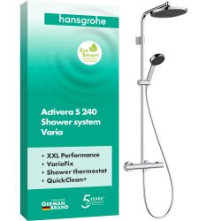 Hansgrohe 汉斯格雅 Activera S 28078000 节水淋浴系统(EcoSmart)带恒温器,雨淋花洒(240毫米),手持花洒(2种喷头),软管,淋浴栏和淋浴头,镀铬