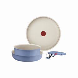 Tefal 特福 Ingenio Serenity L829S404 4 件套标准不粘炊具,安全可拆卸手柄可堆叠设计,蓝盐