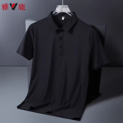 雅鹿 抗皱冰丝男士短袖t恤夏季薄T爸爸翻领速干上衣polo衫黑色5XL